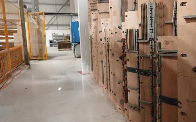 Corrugated sheets being converted on Tradepack's rotary die-cutting line